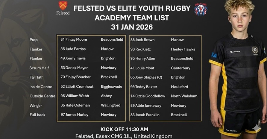 EYR Academy team to play felsted saturdat 31st January 2026